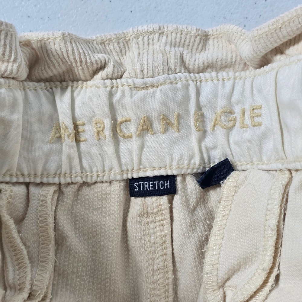 American Eagle‎ Women Cream Corduroy Barrel Leg Paperbag Waist Pants Size 12 Reg - Picture 7 of 10